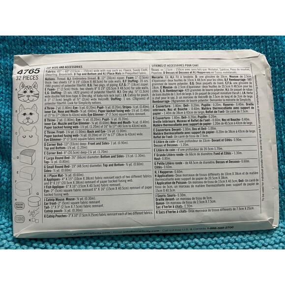 Simplicity 4765 Sewing pattern Cat bed mats catnip mouse - Picture 3 of 5